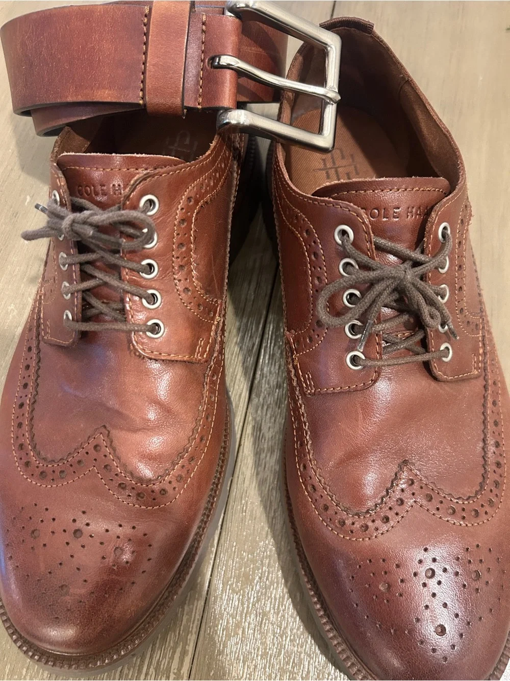 Men's Cole Haan - Brown Leather Wingtip Dress Shoes & coordinating belt